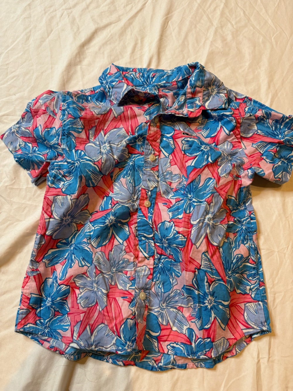 Vineyard Vines Kids Floral Button-Up Shirt in Blue and Pink